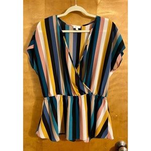 🪴 CHARMING CHARLIE V-neck Blouse Sz XL Striped